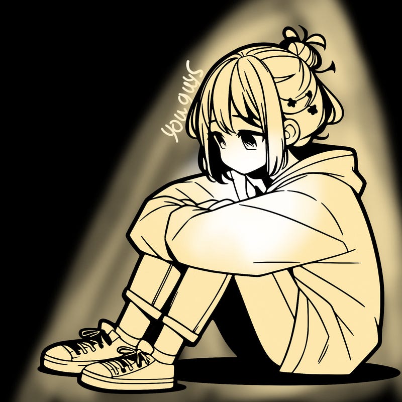 sad anime girl sitting alone