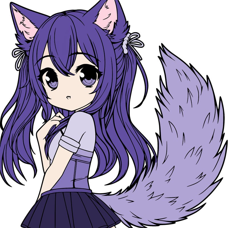 a realistic girl with wolf ears and a tail
