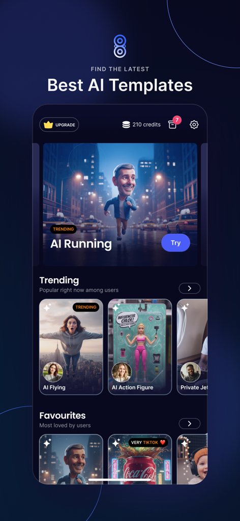 Pixlr-o-matic - Pixlr-o-maticアプリのインターフェース、AIランニングやAIアクションフィギュアなどのトレンドAI動画テンプレートを表示