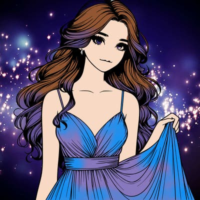 realistic girl in flowy silky prom dress