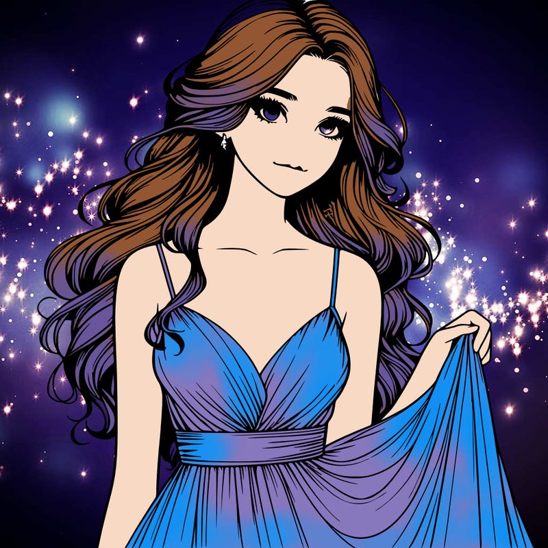 realistic girl in flowy silky prom dress