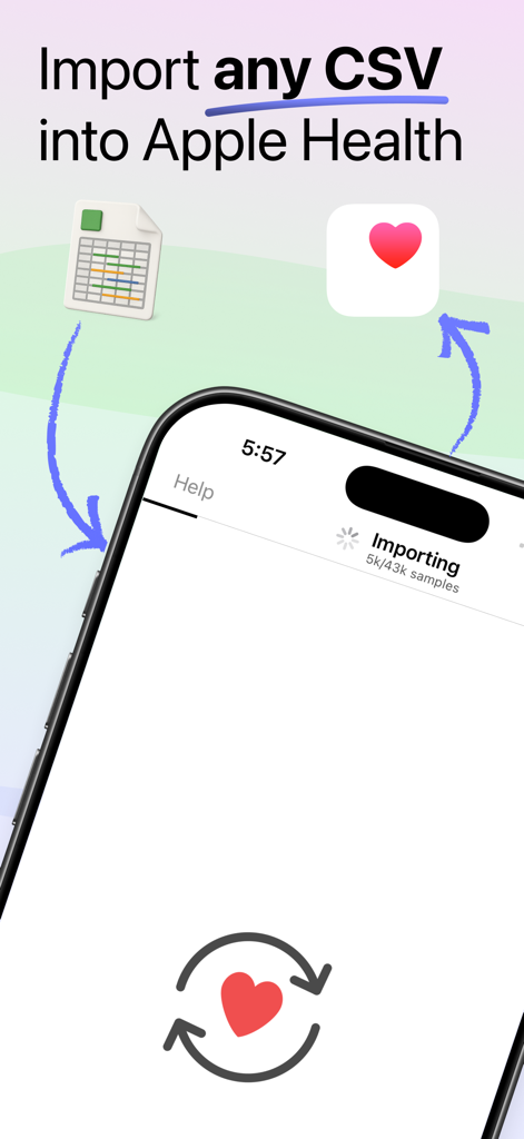 Smartphone screen illustrating the process of importing health data from a CSV file into the Apple Health app