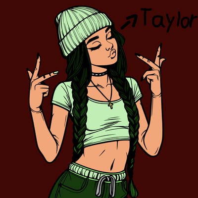 realistic teenage girl with braids and a beanie and crop top doing 🫶🏼