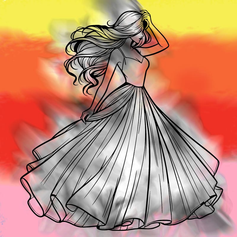 realistic woman with dress flowing in the wind