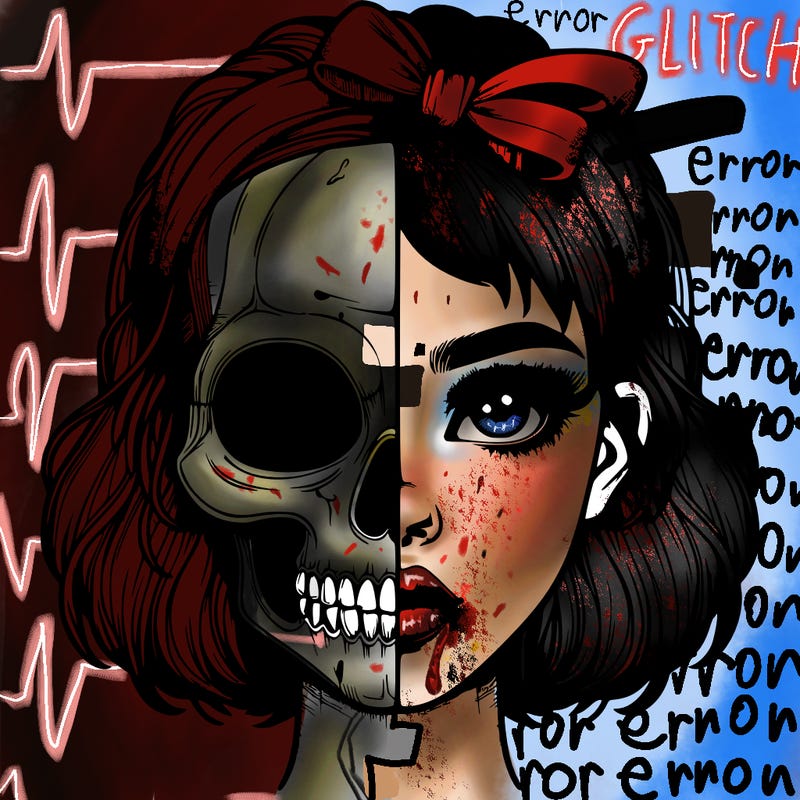 realistic girl with half skull mask