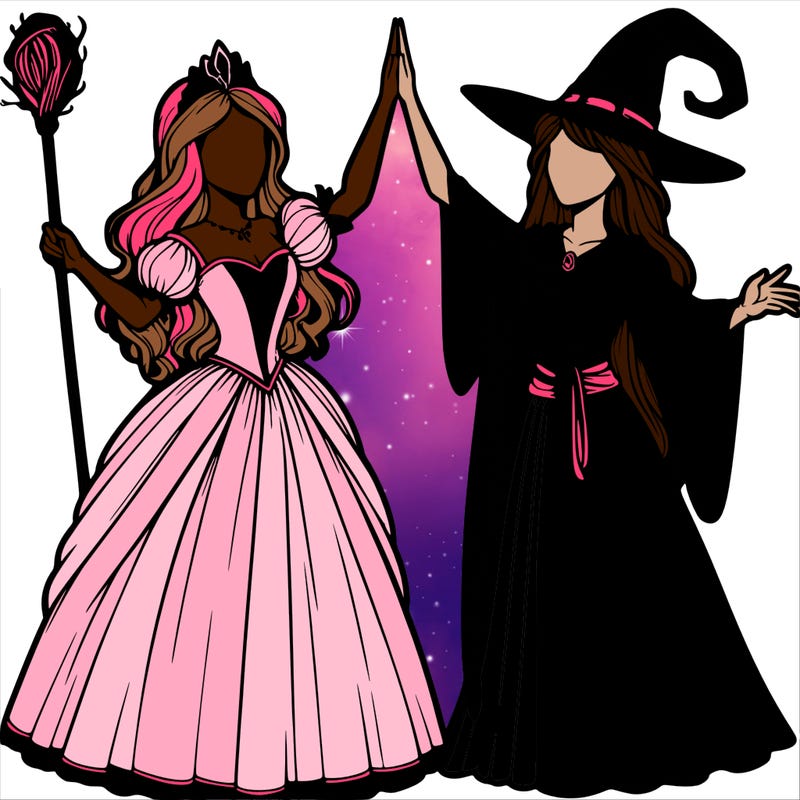 detailed realistic split of a princess and a witch
