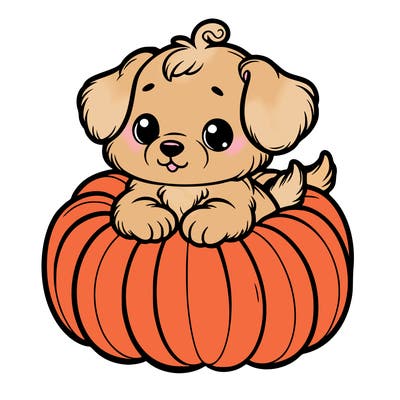 cute little puppy in a pumpkin