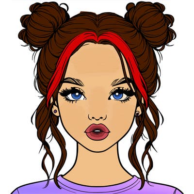 realistic girl with two buns in hair and lips