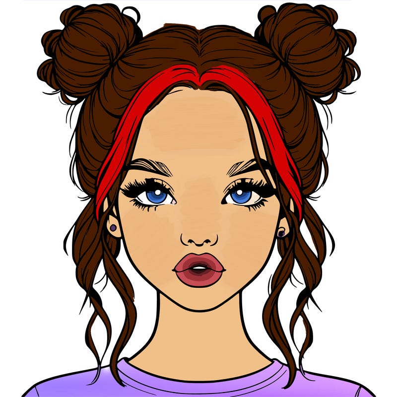 realistic girl with two buns in hair and lips