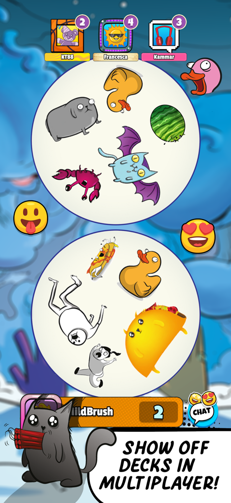 Schermata di gioco multigiocatore di Spot It Go che mostra i giocatori che abbinano simboli in stile fumetto.