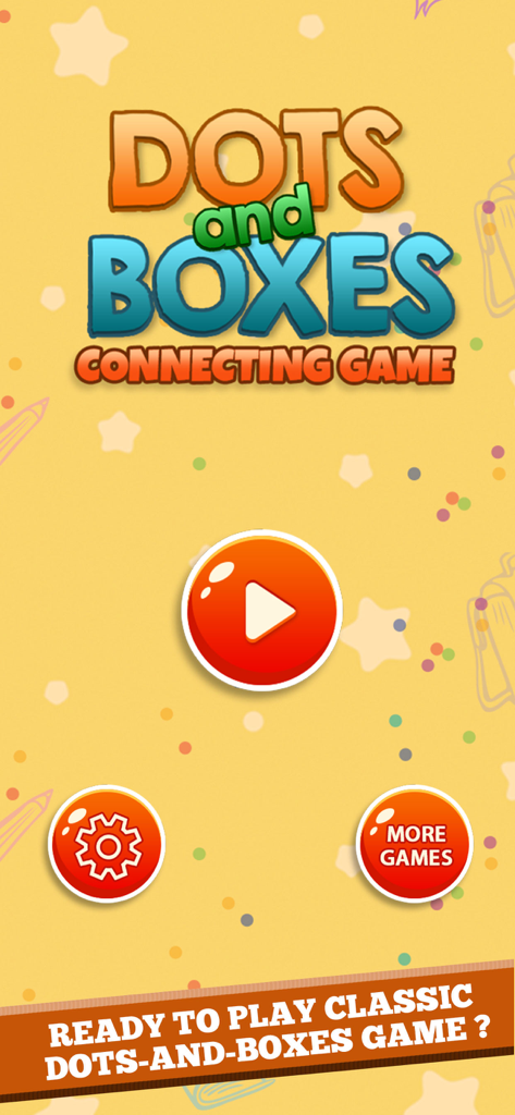 Main menu screen of the Dots and Boxes connecting game with a central play button