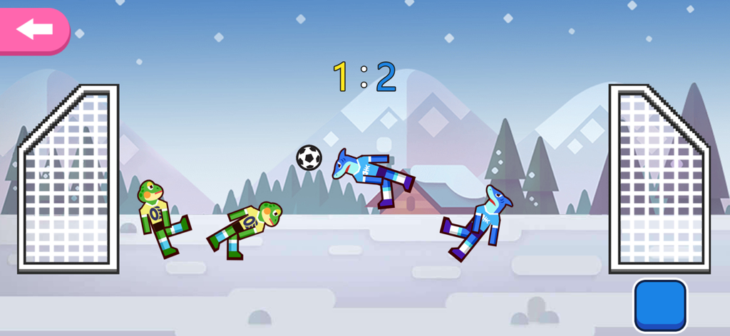 Happy Soccer Physics - Funny ragdoll soccer match between frog and shark players on a snowy field