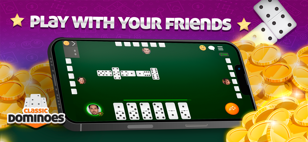 Klassische Dominoes online mit Freunden in der GameVelvet Mobile App spielen.
