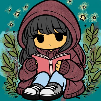 girl in oversized hoodie reading a book