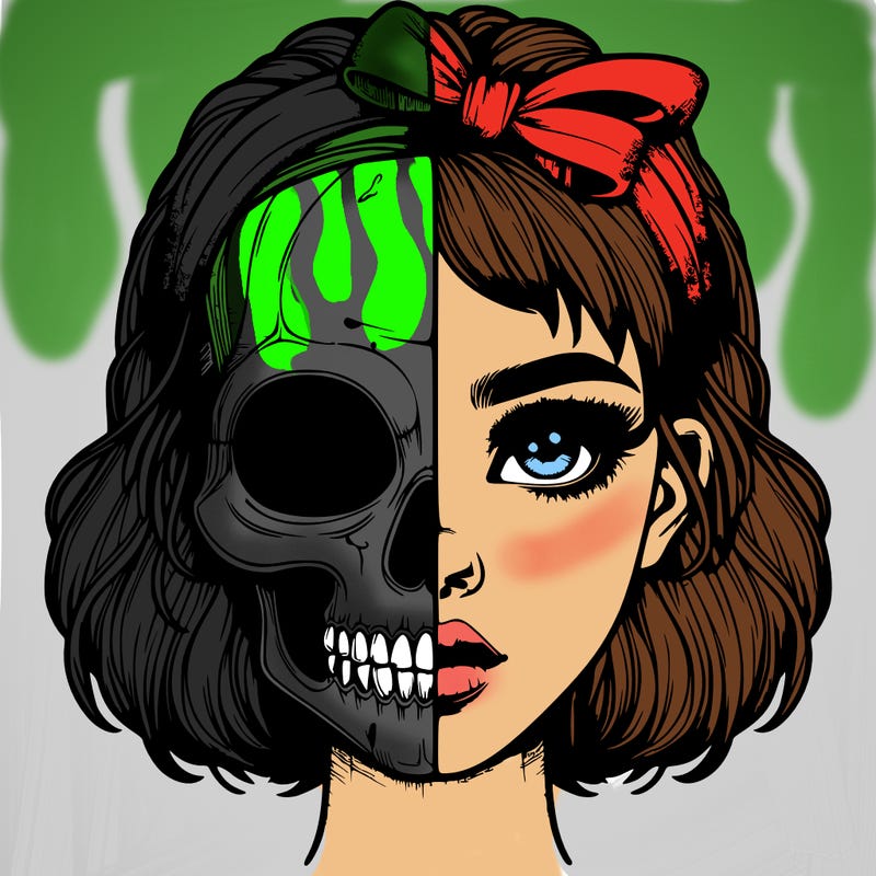 realistic girl with half skull mask