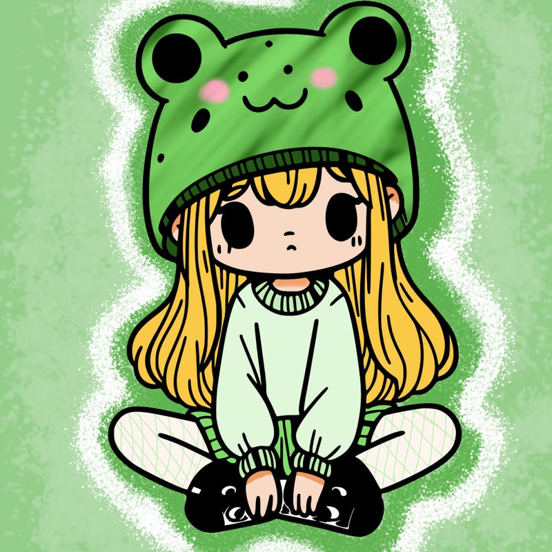 a girl wearing a frog hat and some frog socks