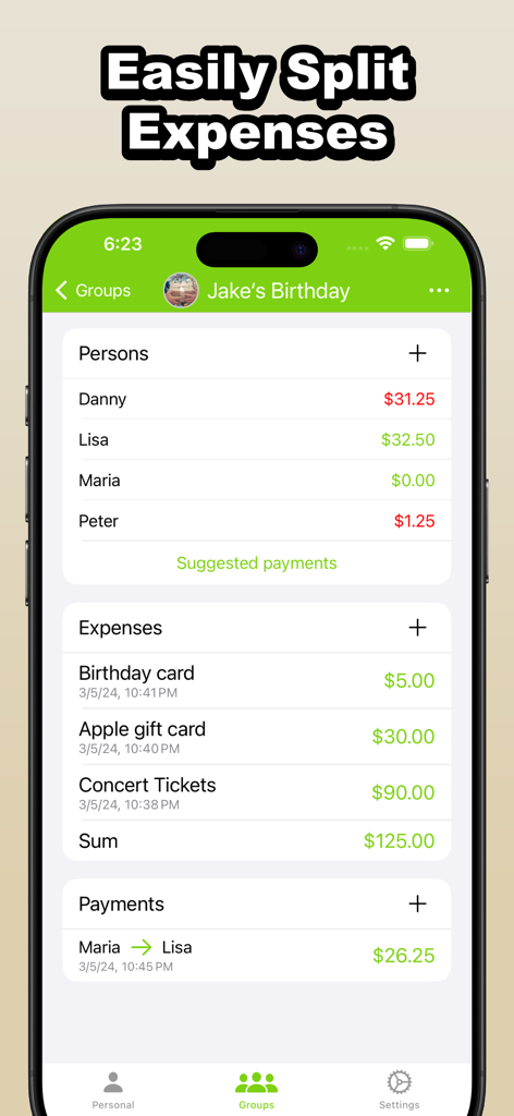 Who Owes Me - IOU Tracker - Mobile interface for splitting group expenses for birthdays and events