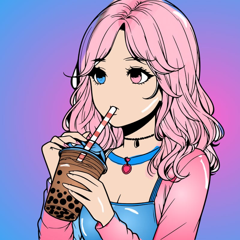 realistic girl drinking boba tea