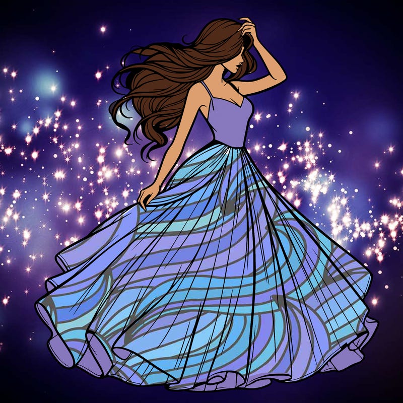 realistic woman with dress flowing in the wind