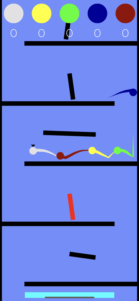 Marble Race Ultimate - Colored marbles racing through a series of black obstacles on a light blue background