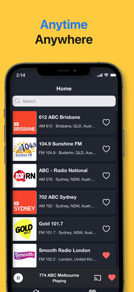 Radio‎‎ App Australia - Radio App Australia interface showing a list of live radio stations on a mobile screen