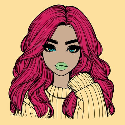 relistic girl with long hair and lips wearing sweater