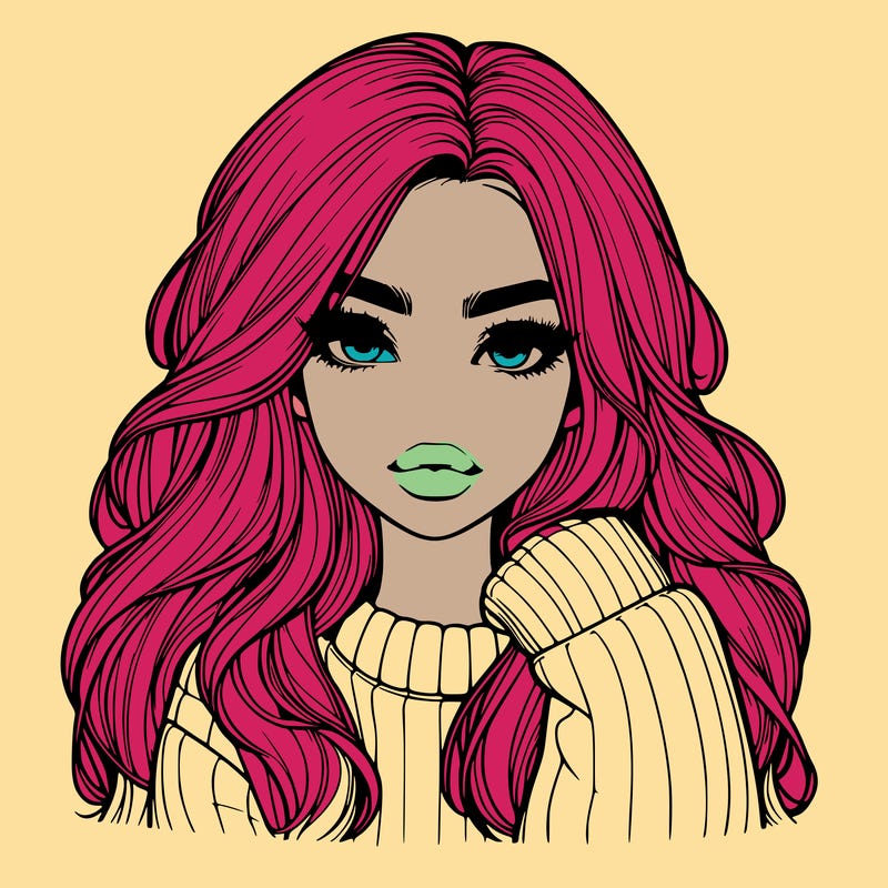 relistic girl with long hair and lips wearing sweater