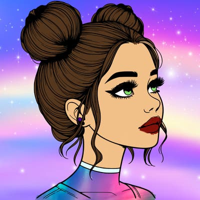 realistic girl with buns on the top of her head