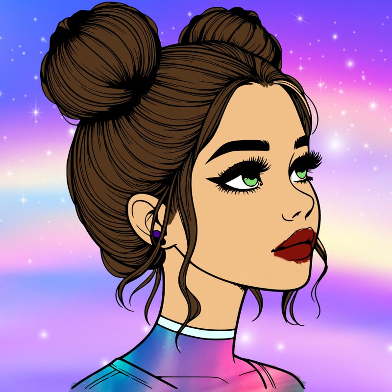 realistic girl with buns on the top of her head