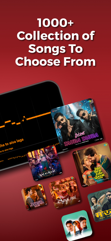Padhanisa: Learn to Sing Songs - Interface of Padhanisa app showcasing a collection of over 1000 Bollywood songs for singing practice