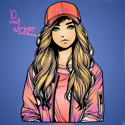 realistic teenagegirl with jacket and wearing a cap on her head with longhair