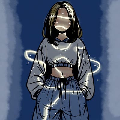 realistic girl faceless with baggy pants and a crop top