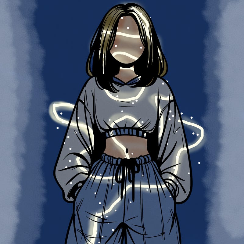 realistic girl faceless with baggy pants and a crop top