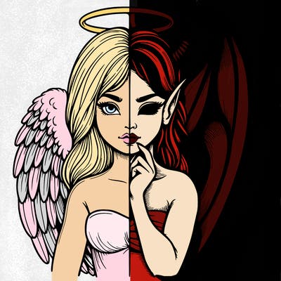 realistic angel half demon