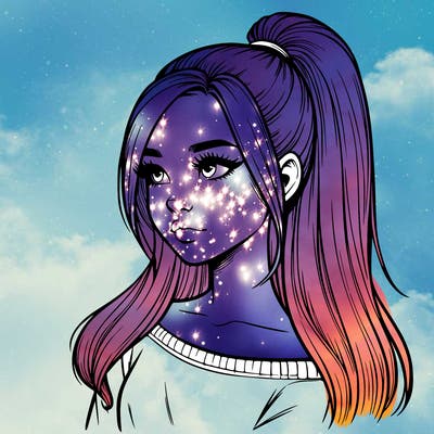 realistic girl with a high ponytail