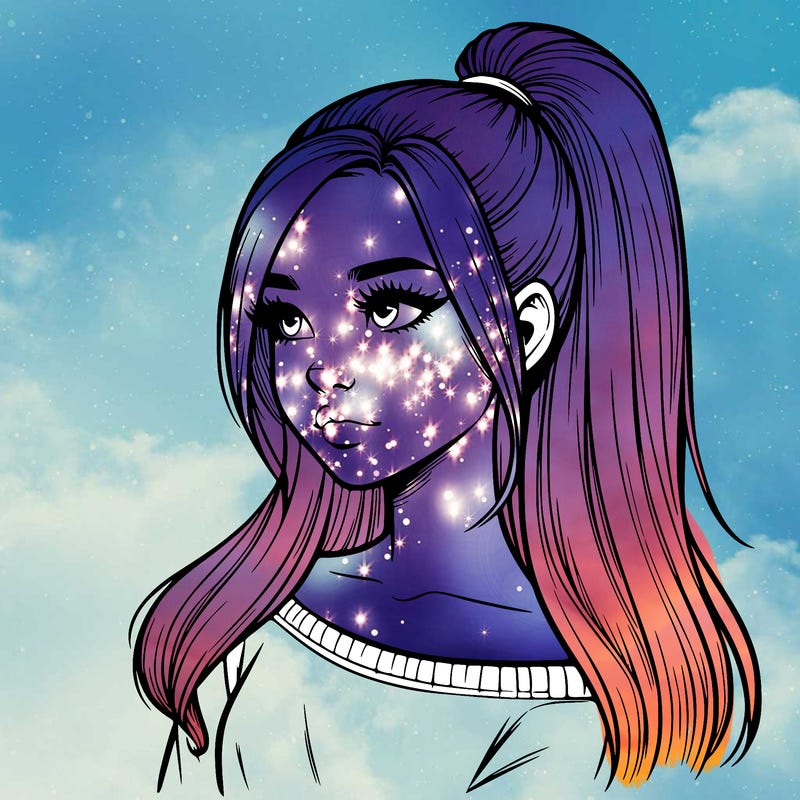 realistic girl with a high ponytail