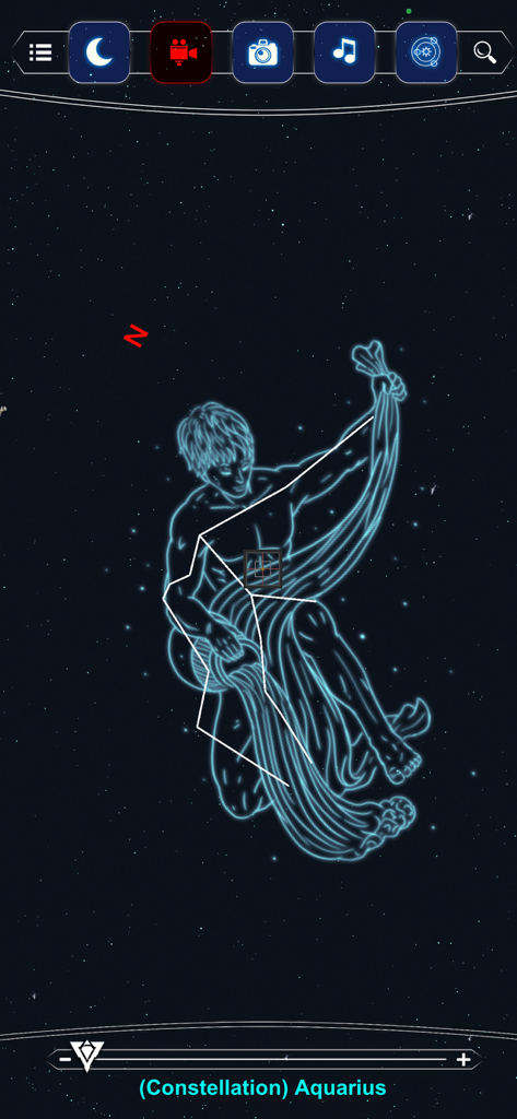 The Constellation Star Finder - Aquarius constellation illustration on a starry sky in the star finder mobile app