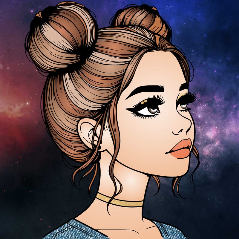 realistic girl with buns on the top of her head
