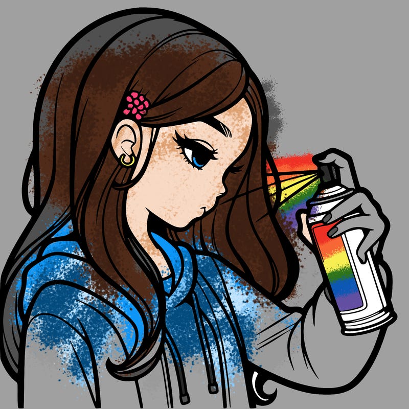 a realistic girl spray painting