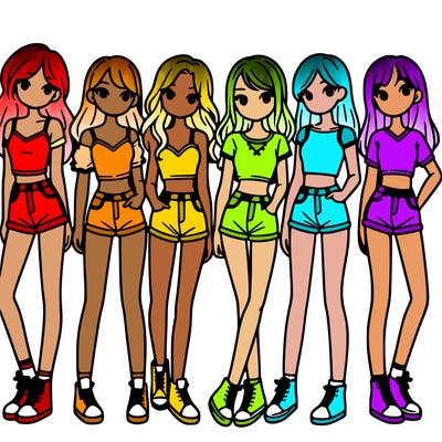 a group of girls wearing crop tops and shorts