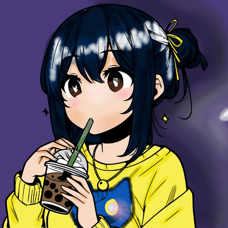 manga character drinking boba
