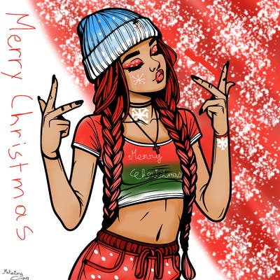 realistic teenage girl with braids and a beanie and crop top doing 🫶🏼