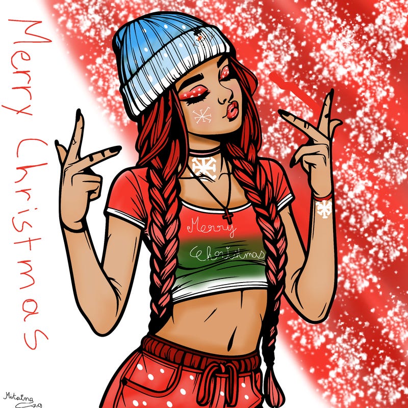 realistic teenage girl with braids and a beanie and crop top doing 🫶🏼