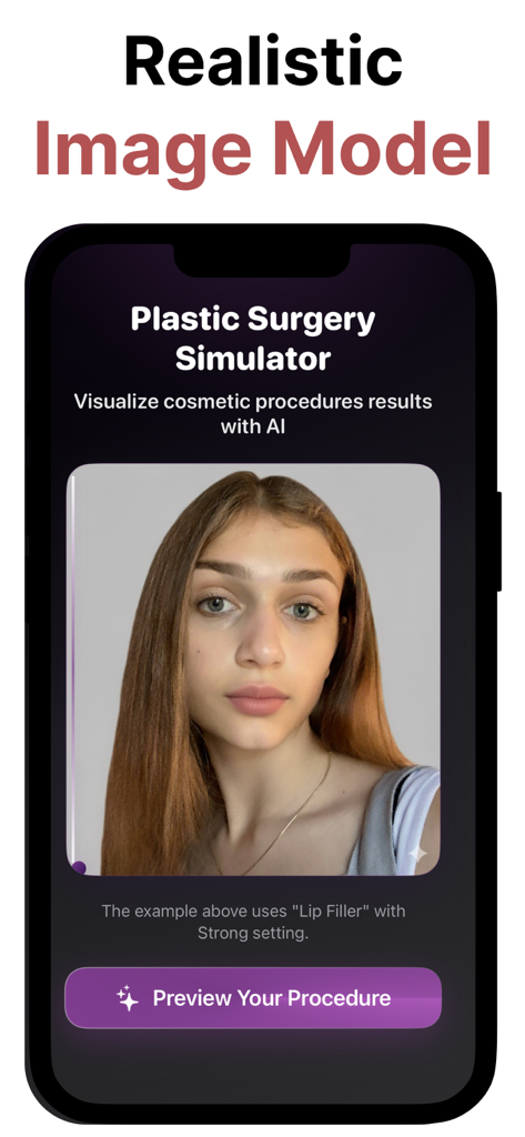 美容整形シミュレーターAIアプリを使用して女性の顔に施されたリアルなリップフィラーシミュレーション