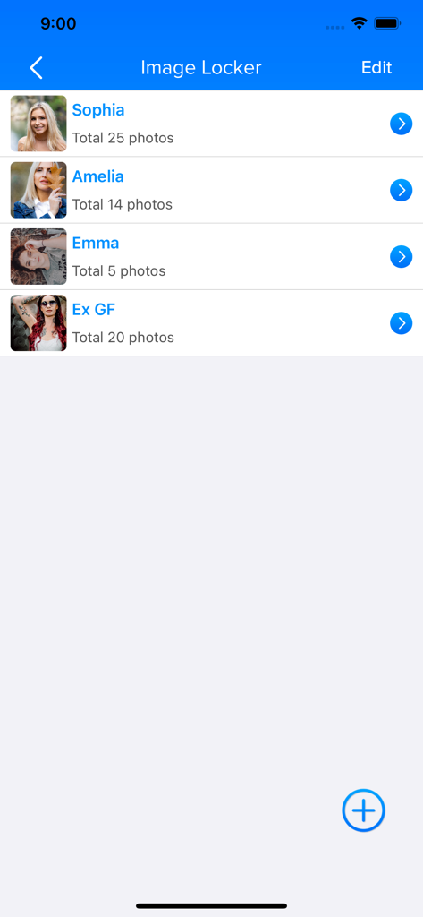 Dual Accounts - Parallel Space - A screen in the Dual Accounts app showing organized private photo folders with thumbnails and labels