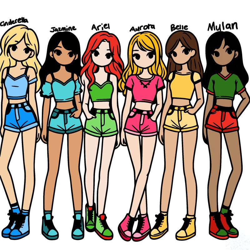 a group of girls wearing crop tops and shorts