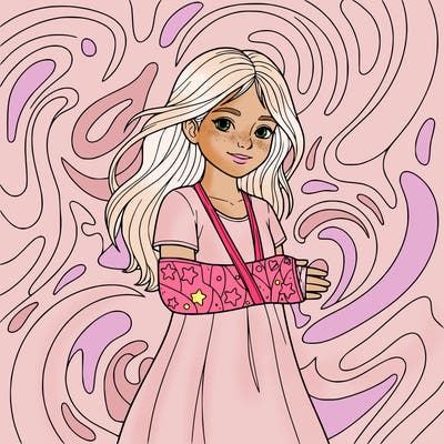 a very detailed girl with a cast