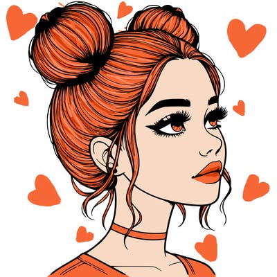 realistic girl with buns on the top of her head