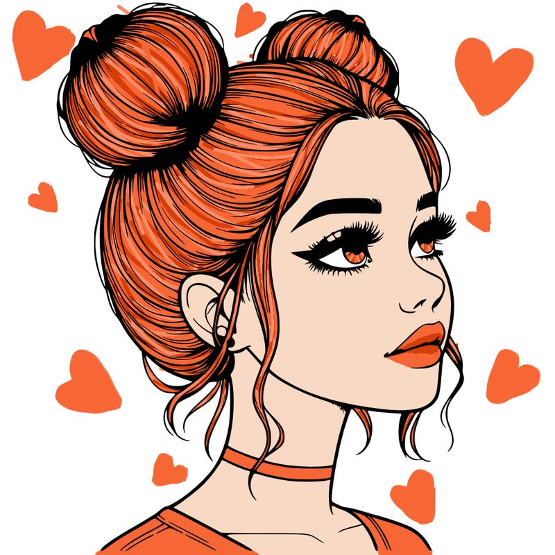 realistic girl with buns on the top of her head