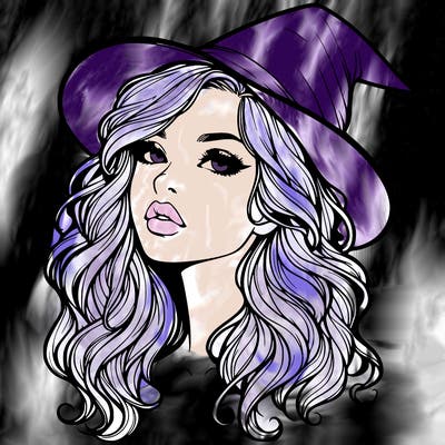 realistic witch girl with wavy hair and lips